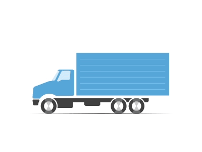 Illustration of a blue delivery truck on a white background. The truck has a large rectangular cargo area, emphasizing transportation and logistics themes.